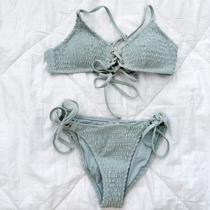 Forever 21 Ruched Bikini Swimsuit Set Mint Seafoam Green XS